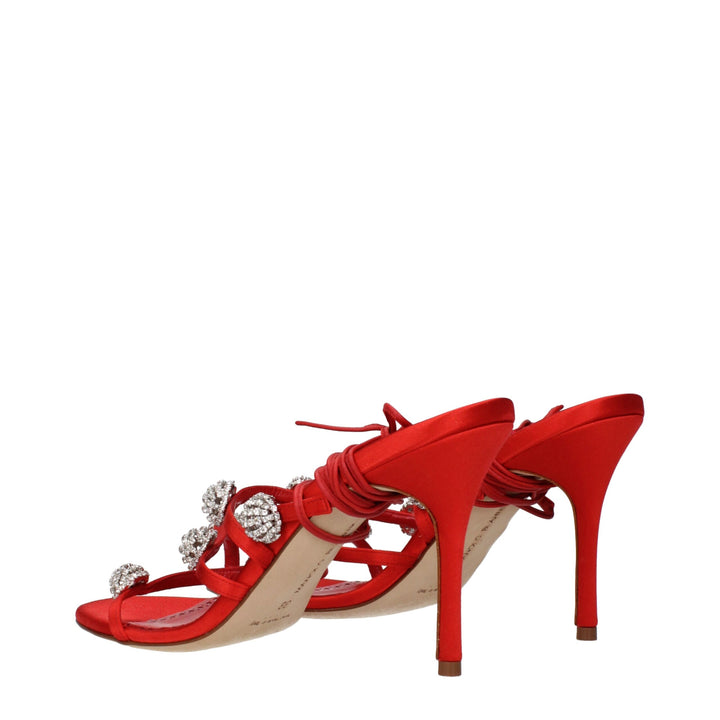 Red Satin Stiletto Heel Sandals Manolo Blahnik