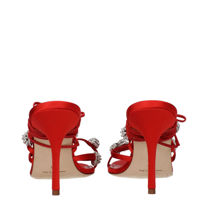 Red Satin Stiletto Heel Sandals Manolo Blahnik