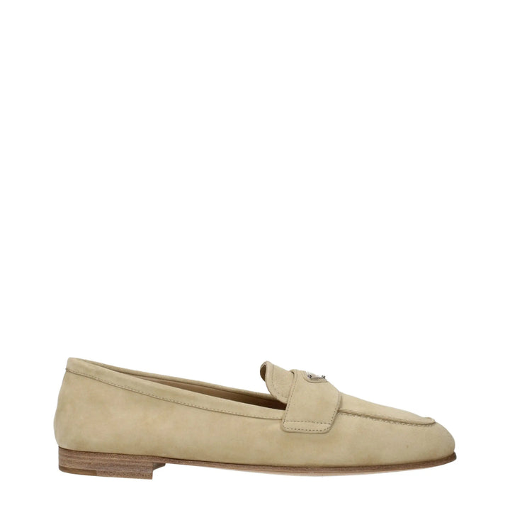 Beige Leather Slip-On Loafers Prada
