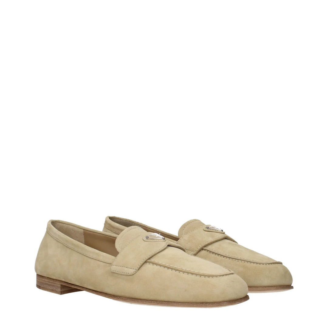 Beige Leather Slip-On Loafers Prada