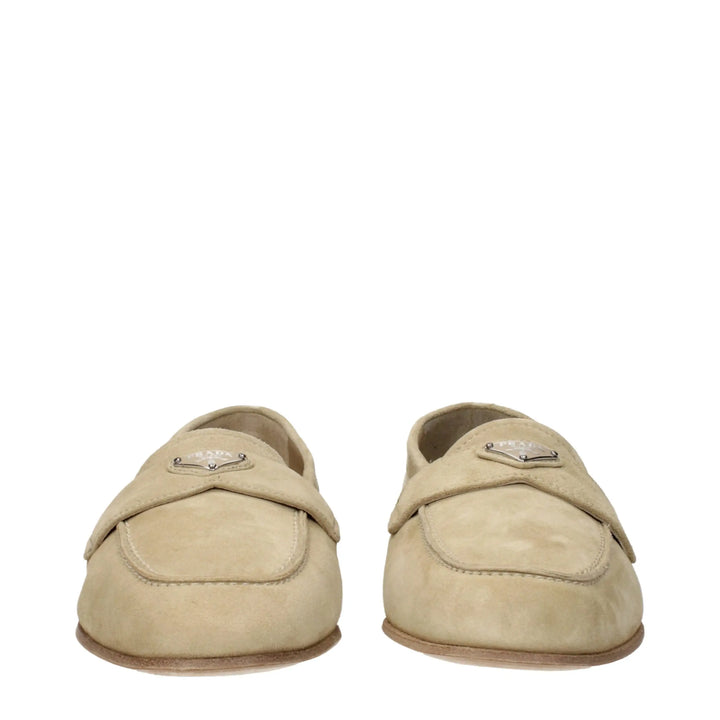Beige Leather Slip-On Loafers Prada