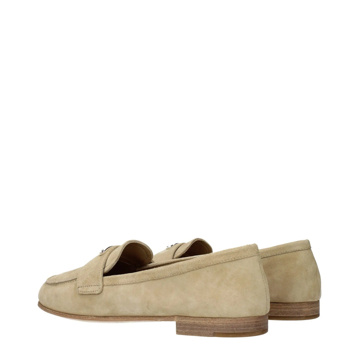 Beige Leather Slip-On Loafers Prada