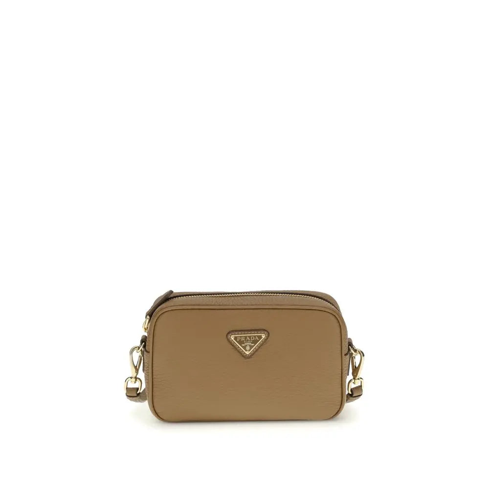 Beige Calf Leather Bos Taurus Shoulder Bag Prada