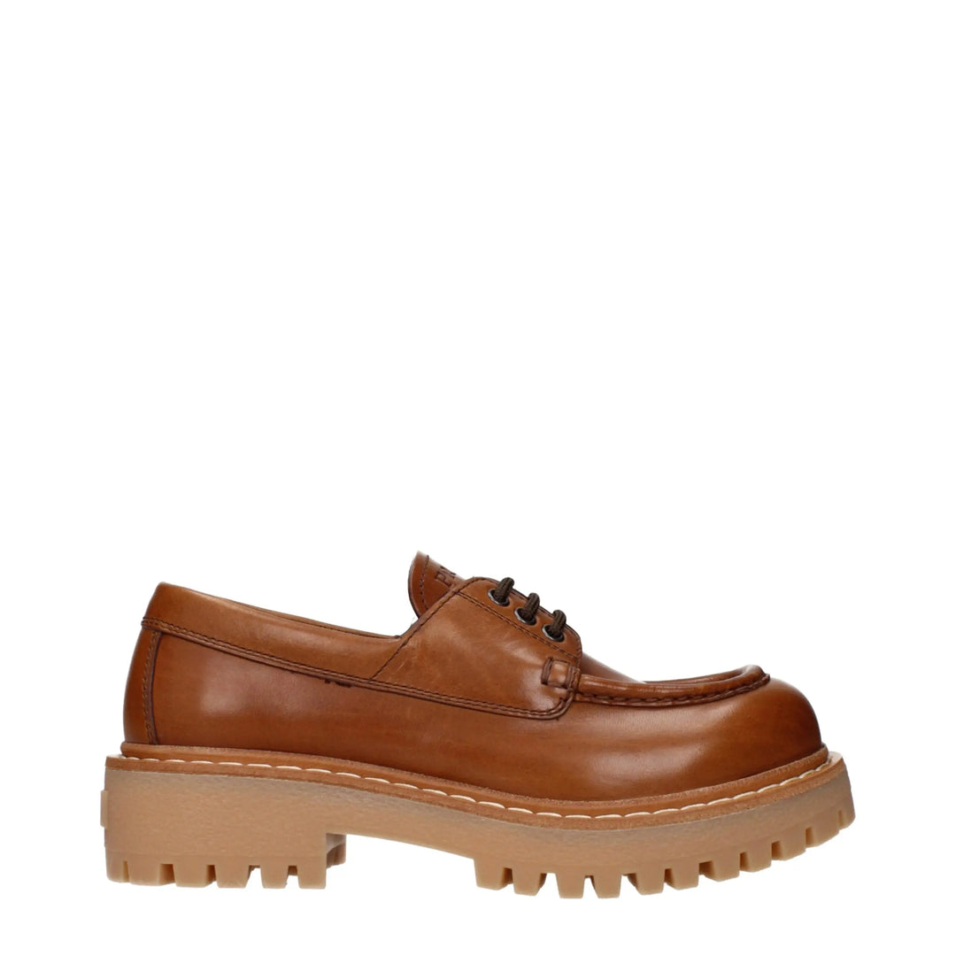 Brown Leather Oxfords And Derbies Prada