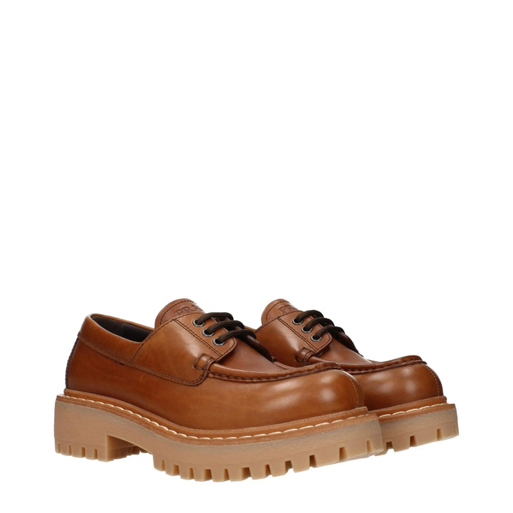 Brown Leather Oxfords And Derbies Prada