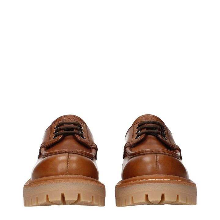 Brown Leather Oxfords And Derbies Prada