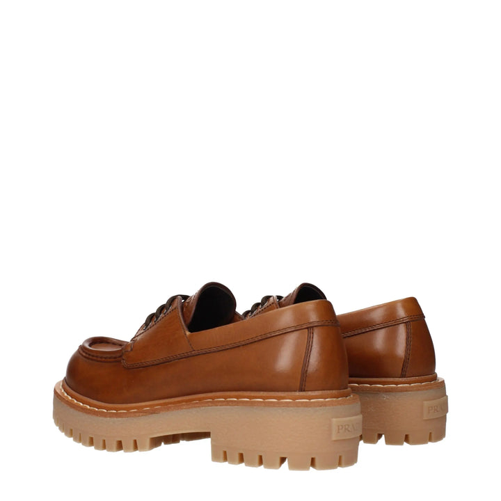 Brown Leather Oxfords And Derbies Prada
