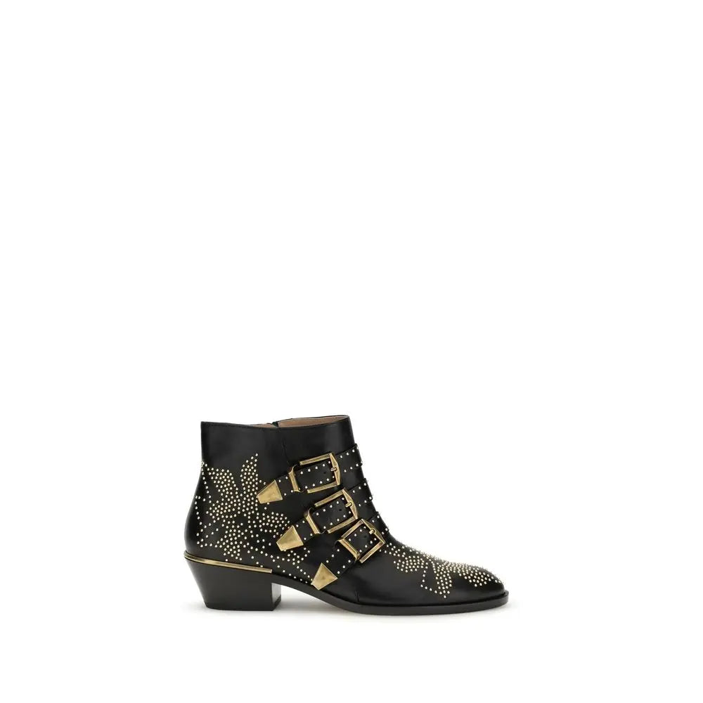 Black Calf Leather Bos Taurus Lace-Up Boots Chloé