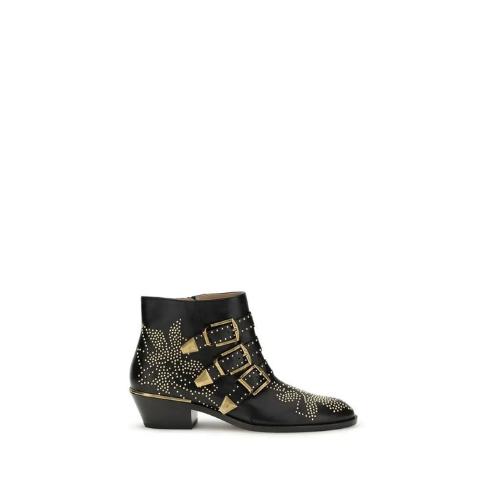 Black Calf Leather Bos Taurus Lace-Up Boots Chloé