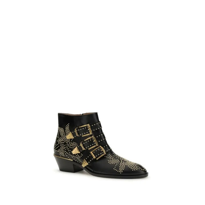 Black Calf Leather Bos Taurus Lace-Up Boots Chloé