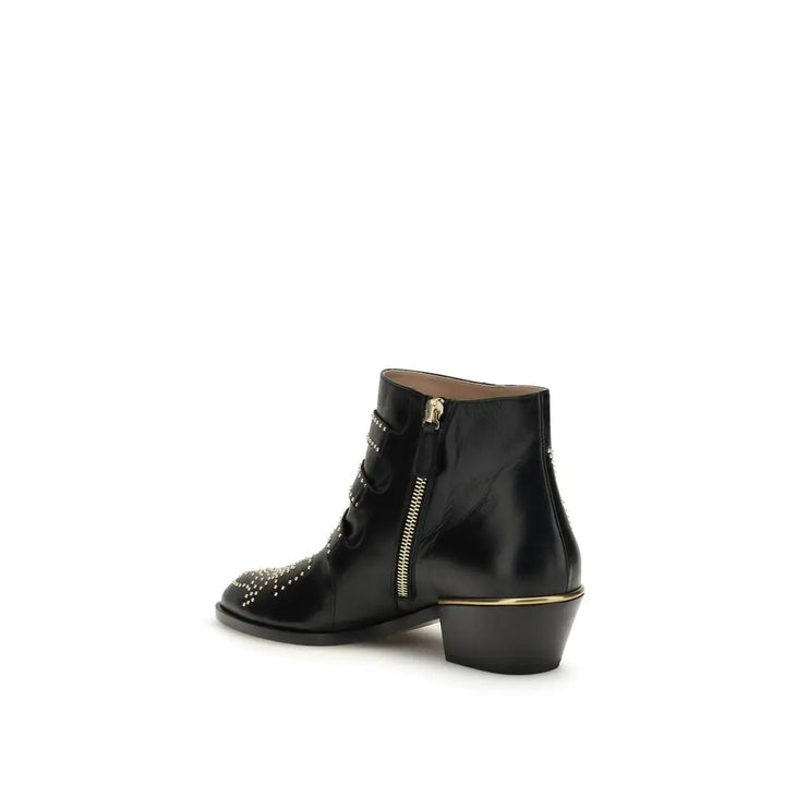 Black Calf Leather Bos Taurus Lace-Up Boots Chloé