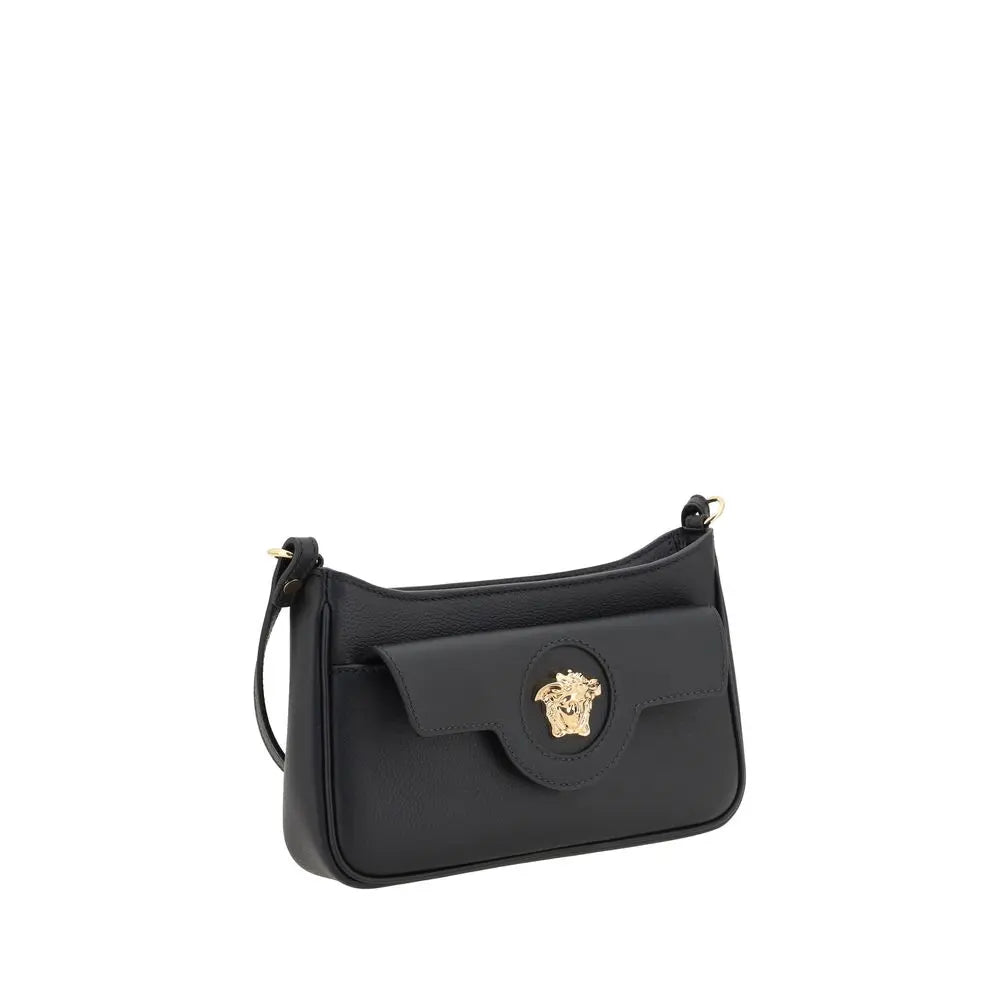 Black Calf Leather Bos Taurus Shoulder Bag Versace