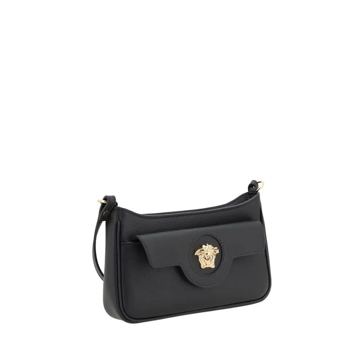 Black Calf Leather Bos Taurus Shoulder Bag Versace