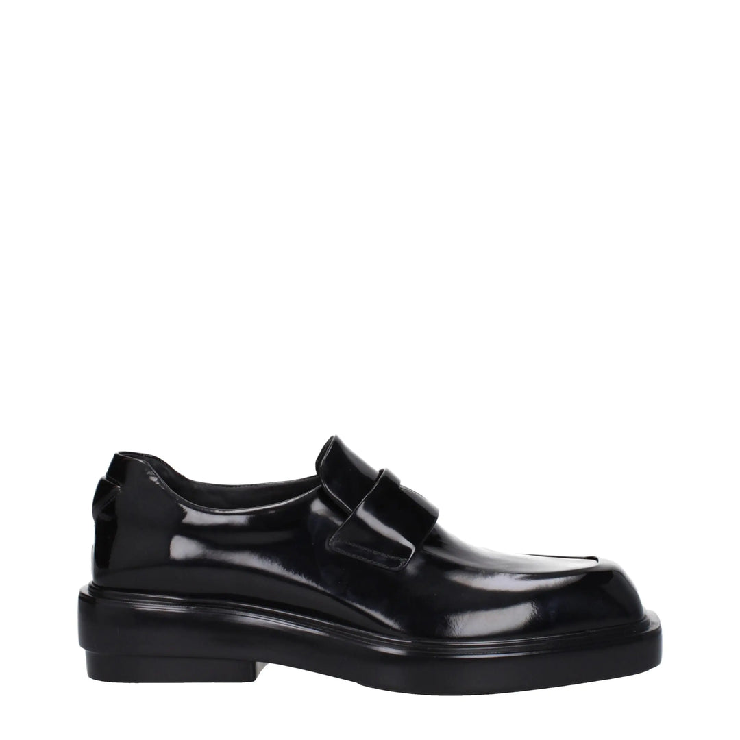 Black Leather Slip-On Loafers Prada