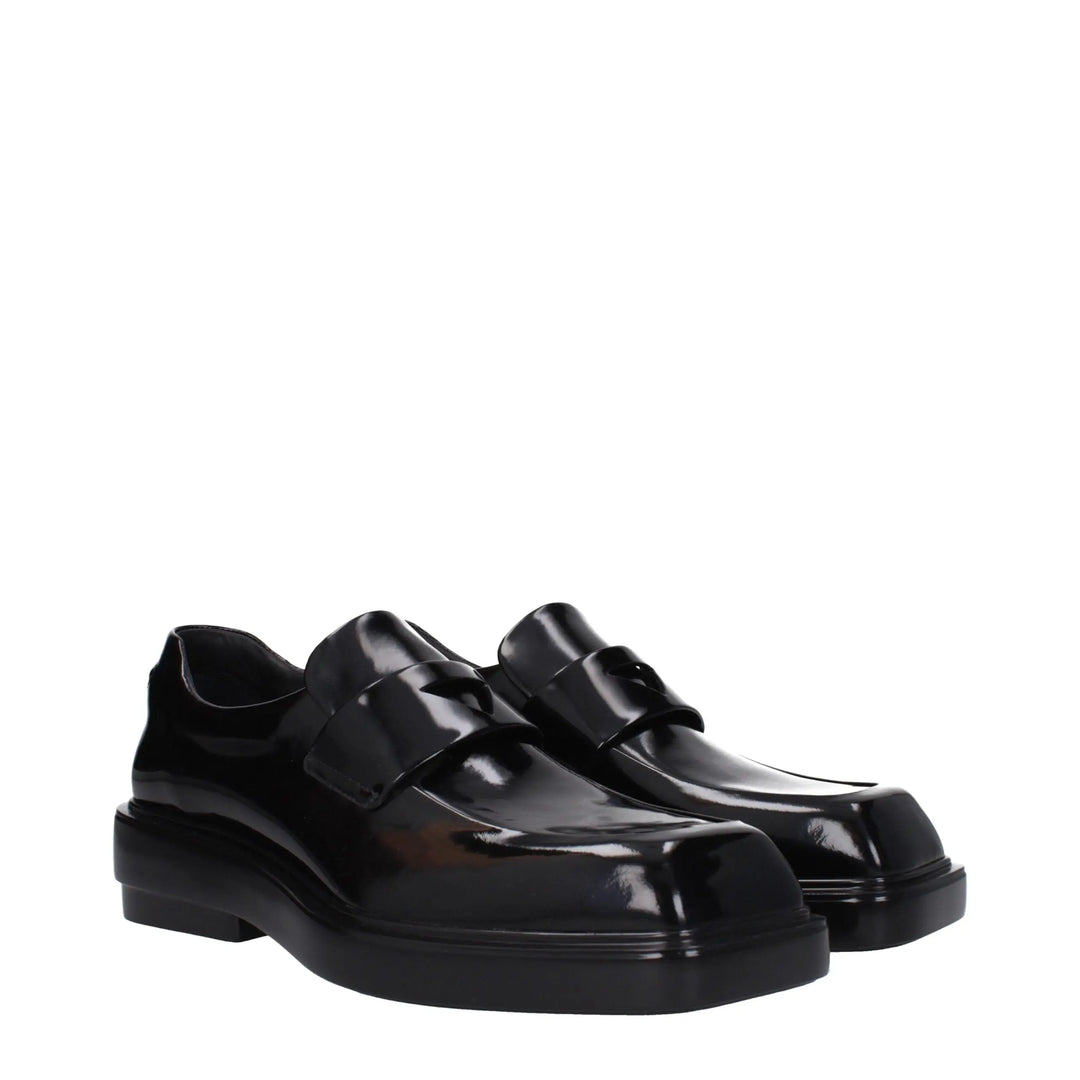 Black Leather Slip-On Loafers Prada