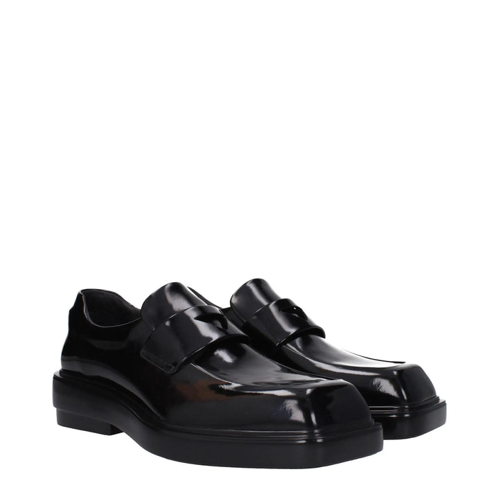 Black Leather Slip-On Loafers Prada