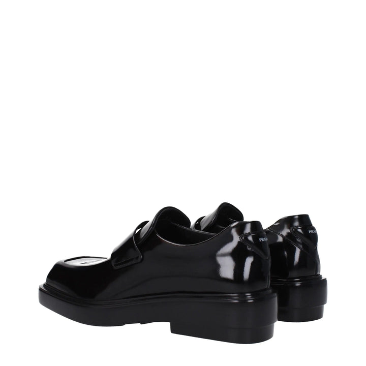Black Leather Slip-On Loafers Prada
