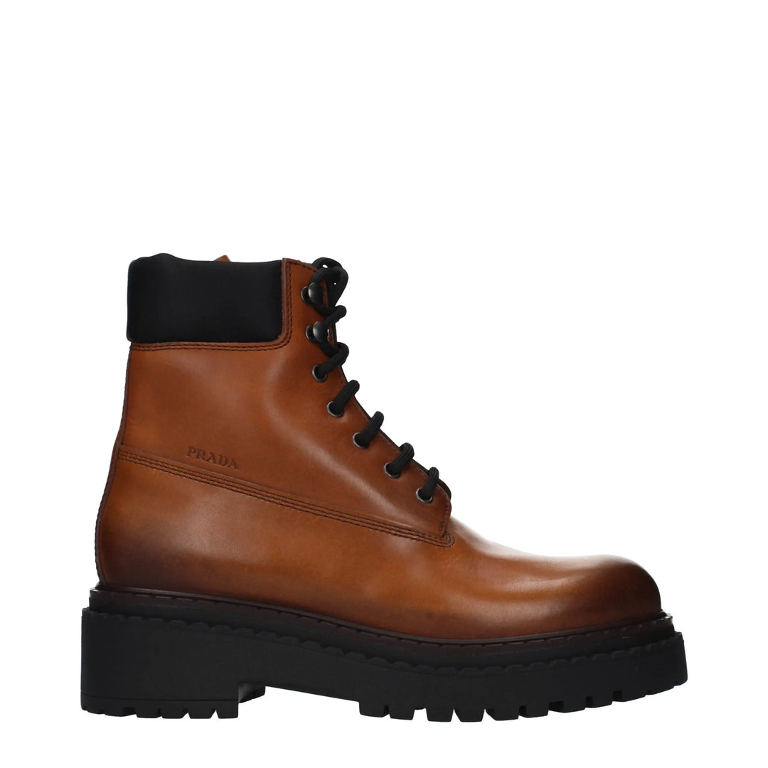 Brown Leather Ankle Boots Prada