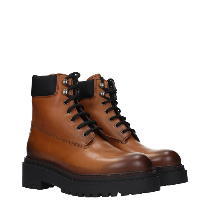 Brown Leather Ankle Boots Prada