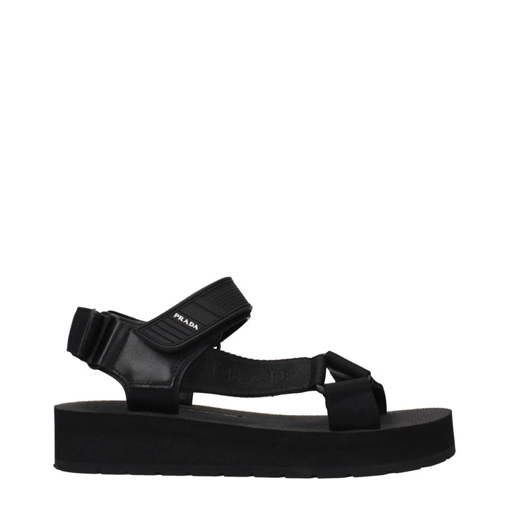 Black Fabric Flat Sandals Prada