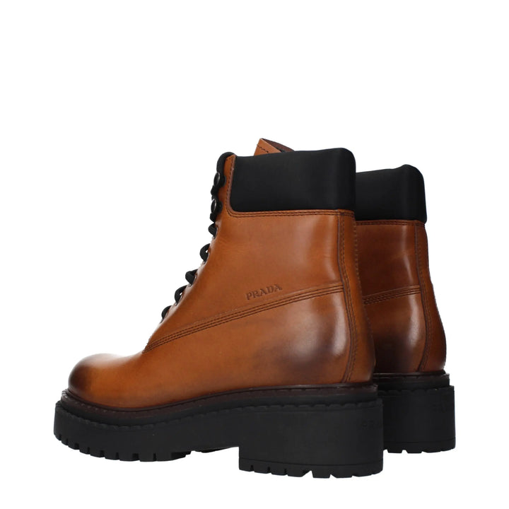Brown Leather Ankle Boots Prada
