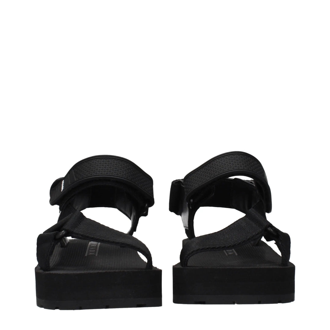 Black Fabric Flat Sandals Prada