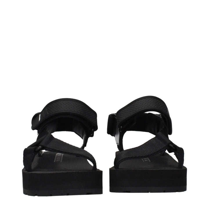 Black Fabric Flat Sandals Prada