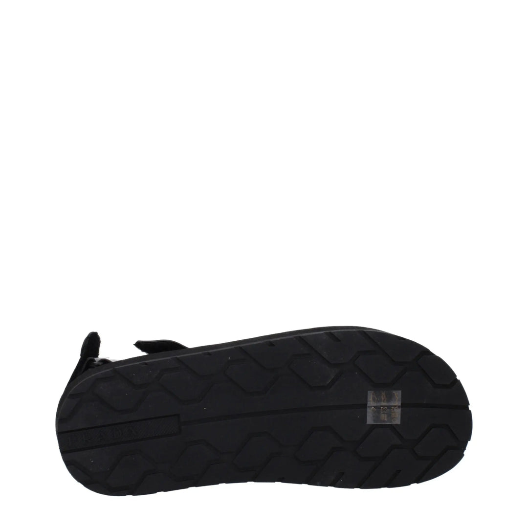 Black Fabric Flat Sandals Prada