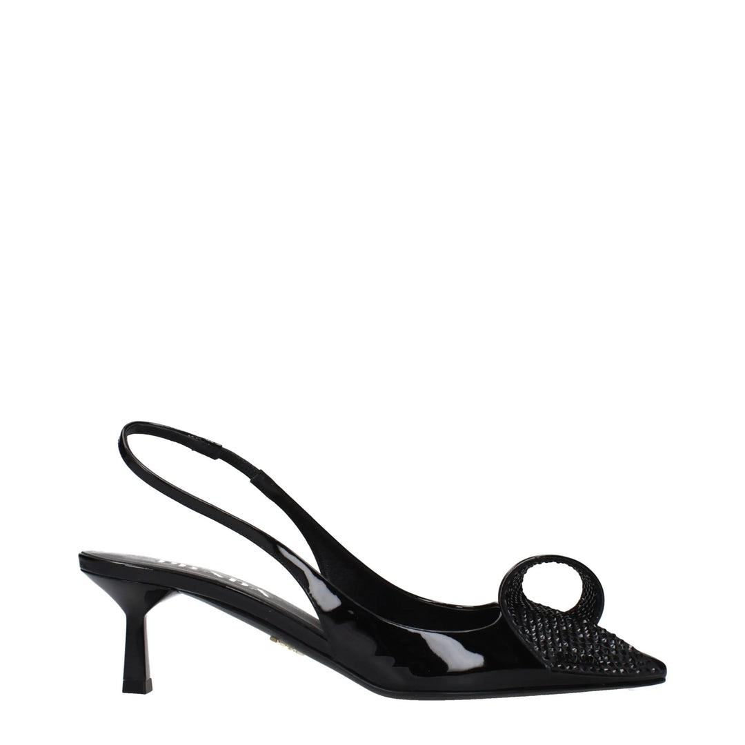 Black Leather Stiletto Heel Sandals Prada