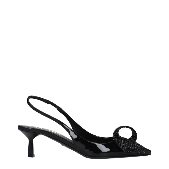 Black Leather Stiletto Heel Sandals Prada