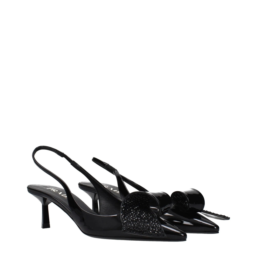 Black Leather Stiletto Heel Sandals Prada