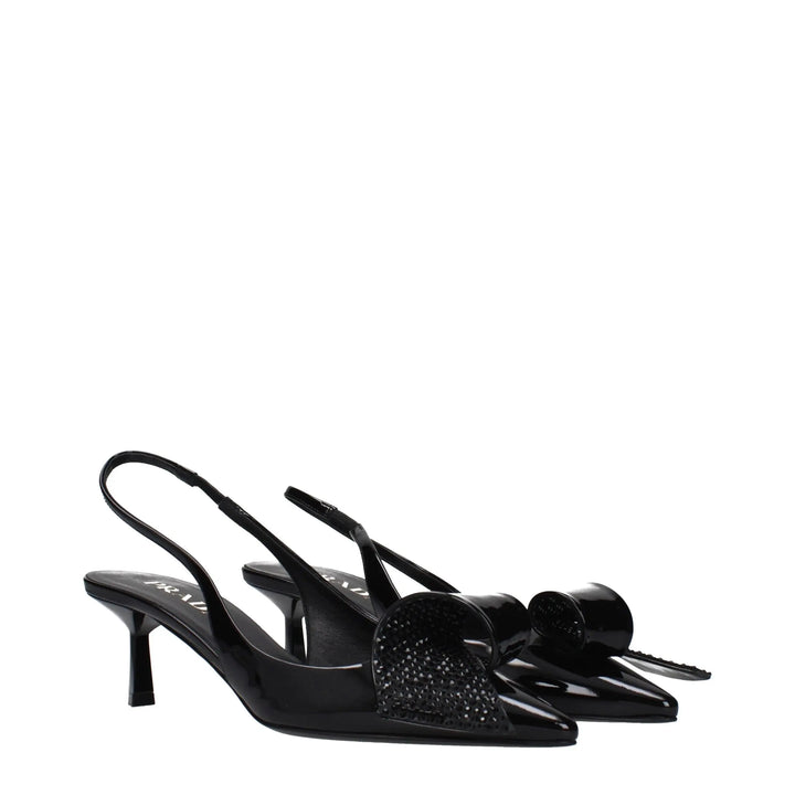 Black Leather Stiletto Heel Sandals Prada