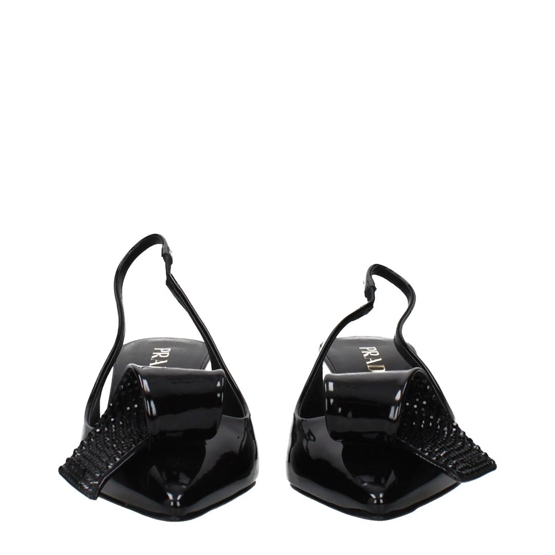 Black Leather Stiletto Heel Sandals Prada