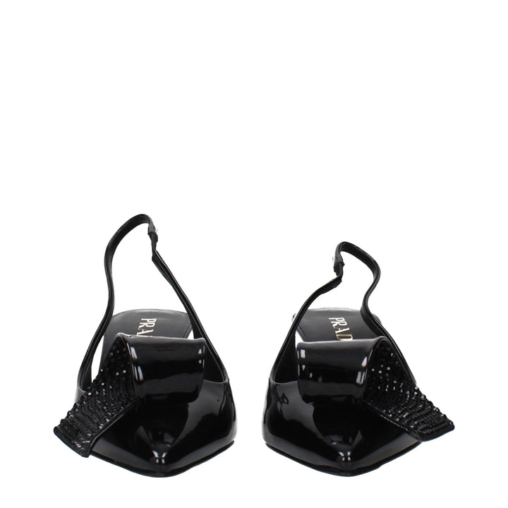 Black Leather Stiletto Heel Sandals Prada