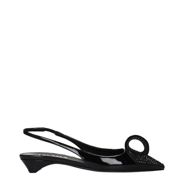 Black Leather Flat Sandals Prada