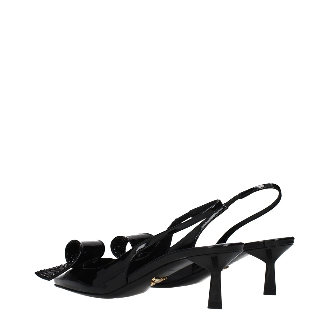 Black Leather Stiletto Heel Sandals Prada