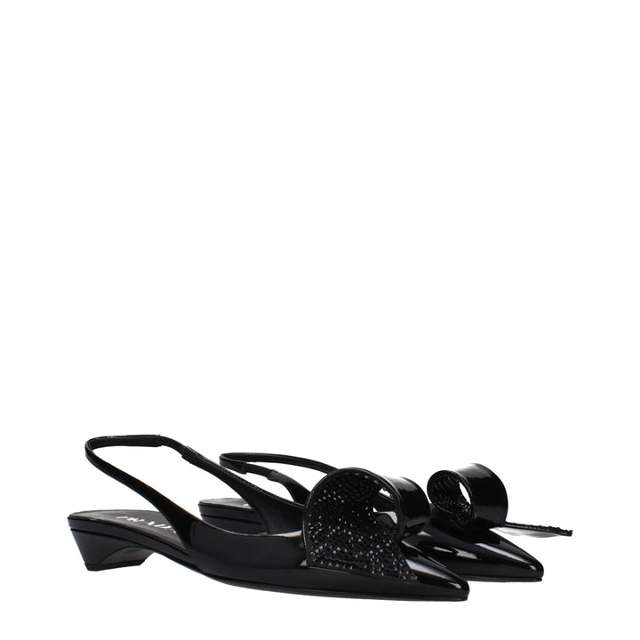 Black Leather Flat Sandals Prada