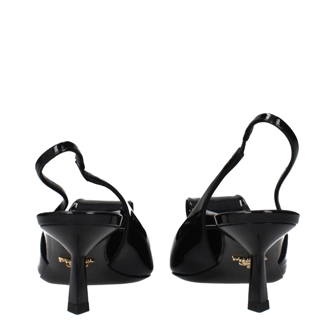 Black Leather Stiletto Heel Sandals Prada