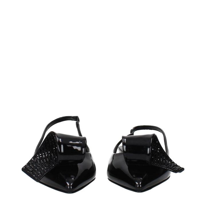 Black Leather Flat Sandals Prada