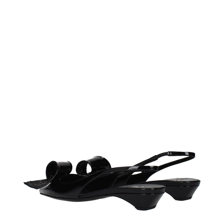 Black Leather Flat Sandals Prada