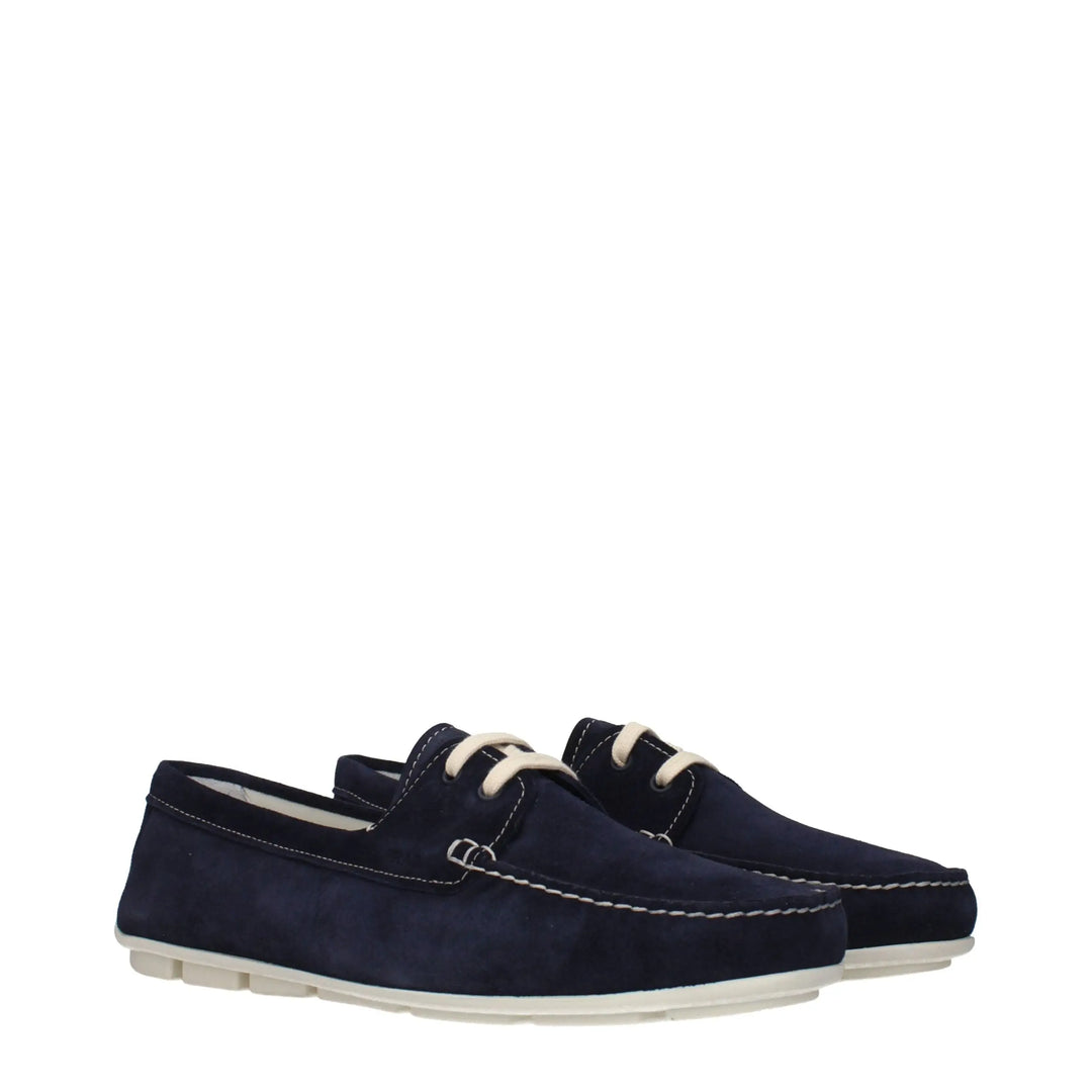 Blue Leather Slip-On Loafers Prada