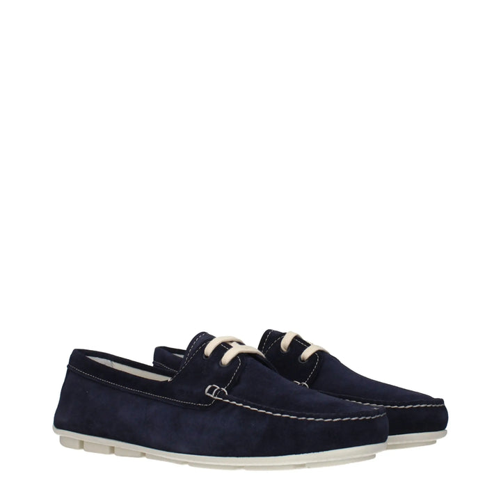 Blue Leather Slip-On Loafers Prada