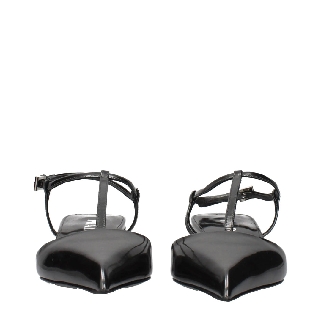Gray Leather Flat Sandals Prada