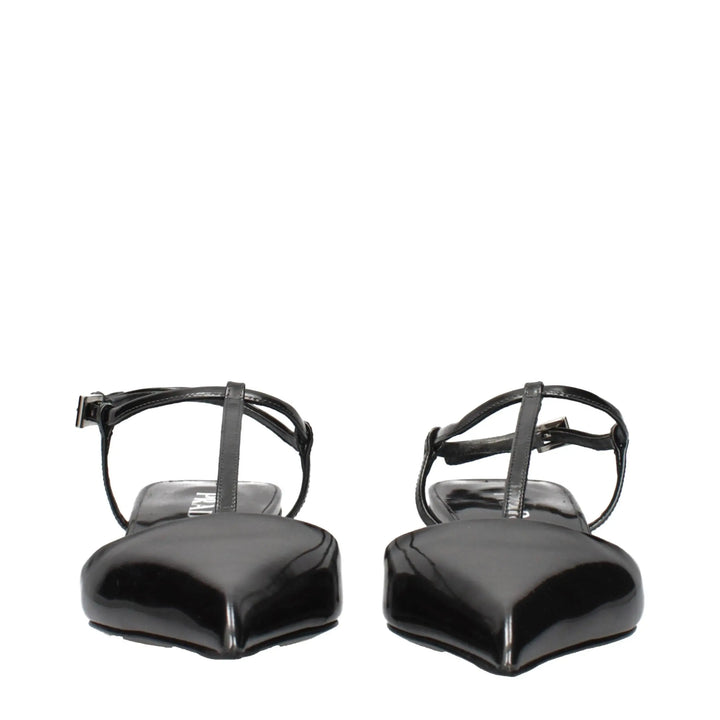 Gray Leather Flat Sandals Prada