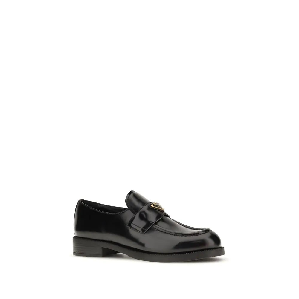 Black Calf Leather Bos Taurus Slip-On Loafers Prada