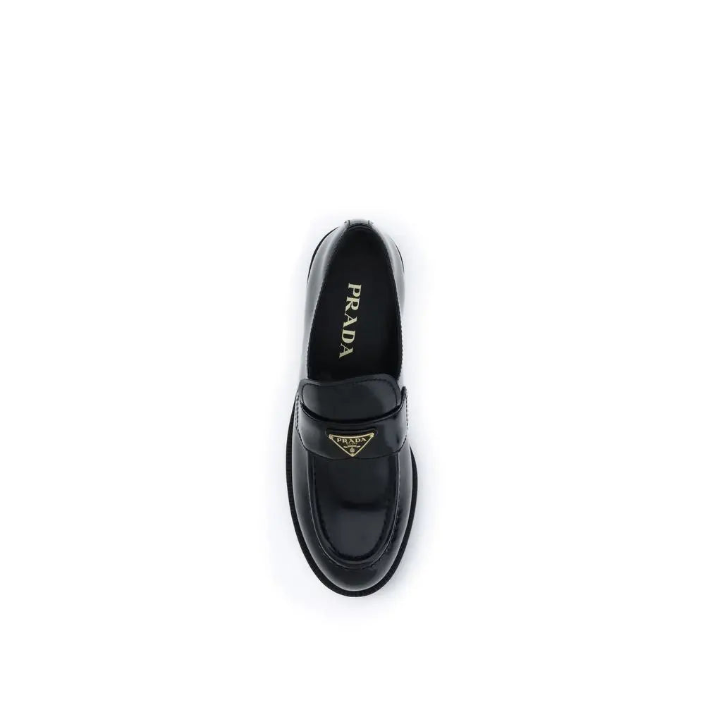 Black Calf Leather Bos Taurus Slip-On Loafers Prada