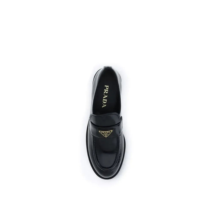 Black Calf Leather Bos Taurus Slip-On Loafers Prada
