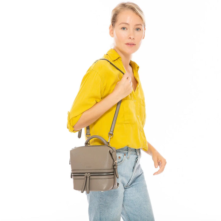 Gray Leather Backpack Purse for Women Convertible Crossbody Bag Medium Amethyst Mnemosyne