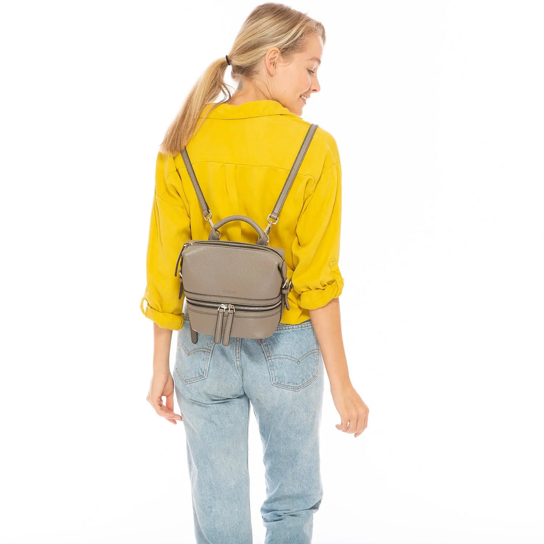 Gray Leather Backpack Purse for Women Convertible Crossbody Bag Medium Amethyst Mnemosyne