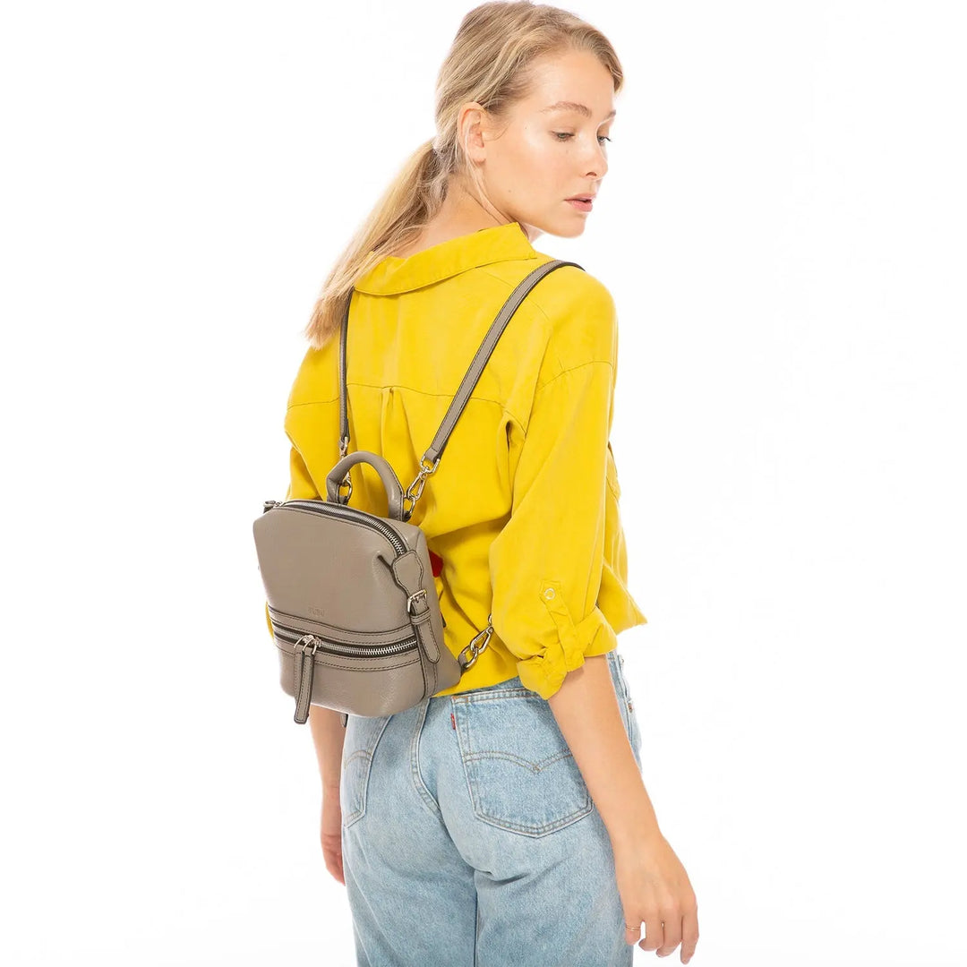 Gray Leather Backpack Purse for Women Convertible Crossbody Bag Medium Amethyst Mnemosyne